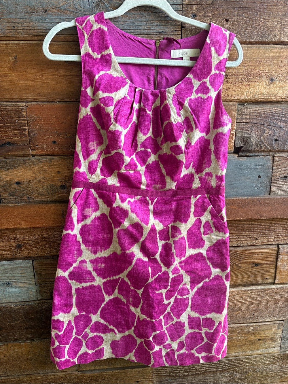 LOFT Pink and Cream Sleeveless Printed Shift Dress